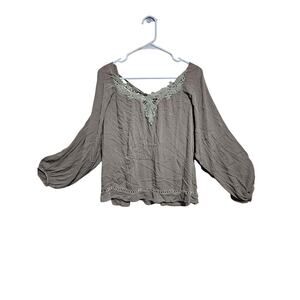 POL Peasant Blouse Womens Size Small Boho Top Split Open Balloon Sleeves  (823)